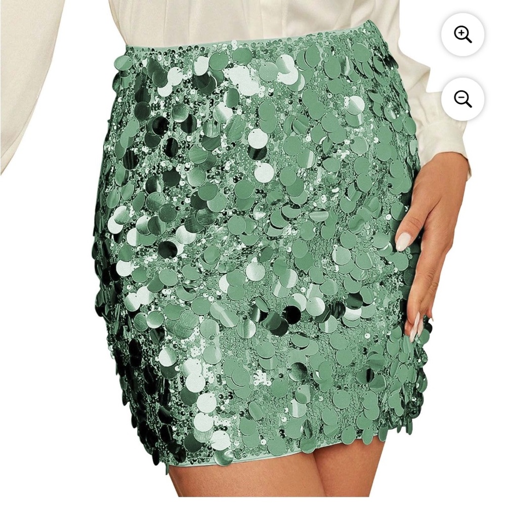 Sequin Embellished Green Skirt
